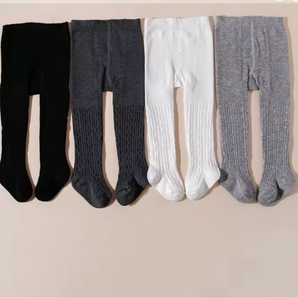 New Set of Four Baby’s  Knit Tights in Black, Gray, and White 0-3 months
